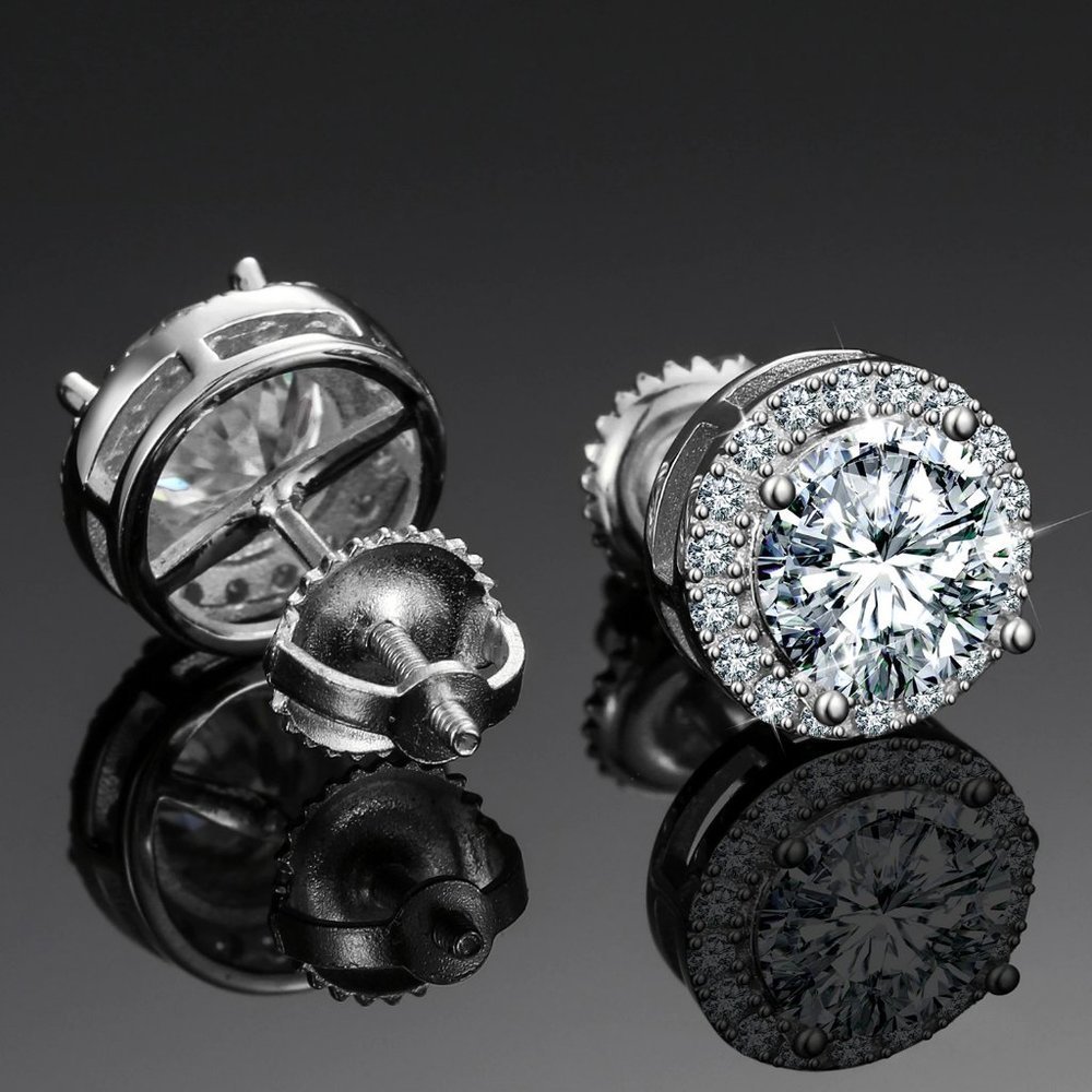 Certified 4ct. t.w. Moissanite Diamond Round Halo Stud Earrings NEW - Picture 5 of 13